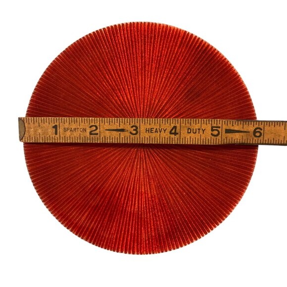 Mid Century Red Enamel Plate or Candle Holder Metal And Cork Bottom Set of 2 - Picture 5 of 5